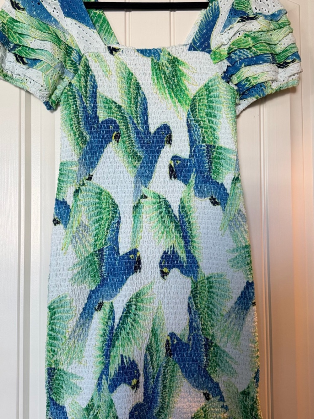 FARM Rio Blue and Green Parrot-Print Mini Dress